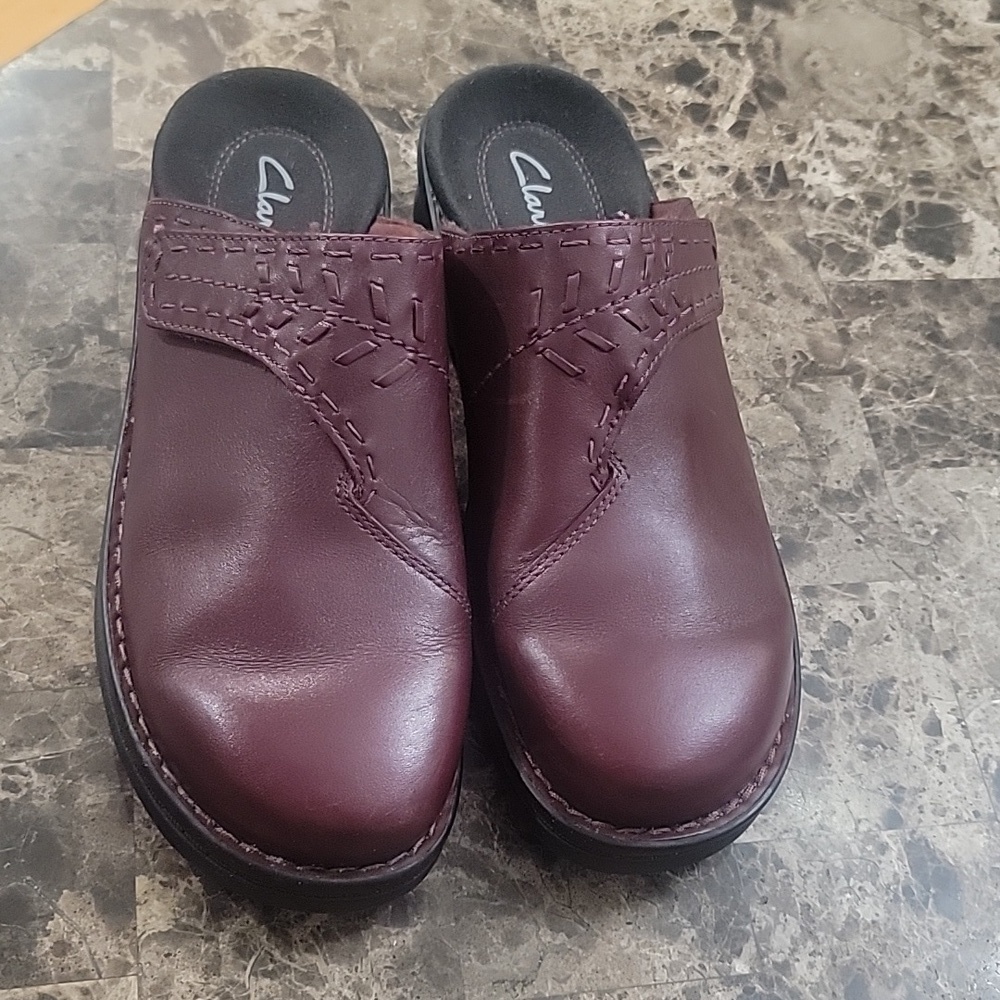 CLARKS Womens Brown(burgund) Leather Mule Slide Shoes Size 7M Accent Sandal's - Picture 7 of 8